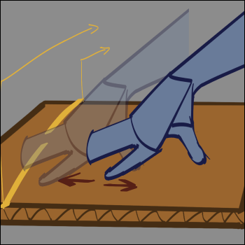 One idea that I thought about though discarded for time sake was allowing the user to interact by sliding their hand (NOT the surface or object itself) to a conductive part to complete a circuit